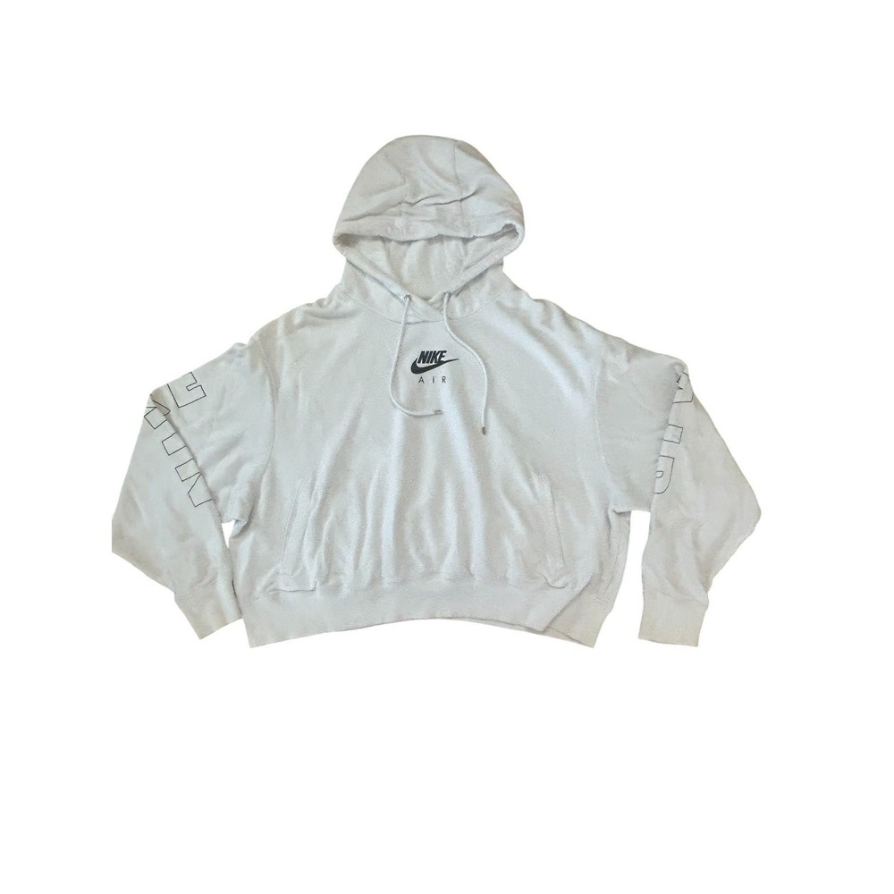 Nike Air Fleece Pullover Cropped Hoodie White with Black Spellout Logo Size XL